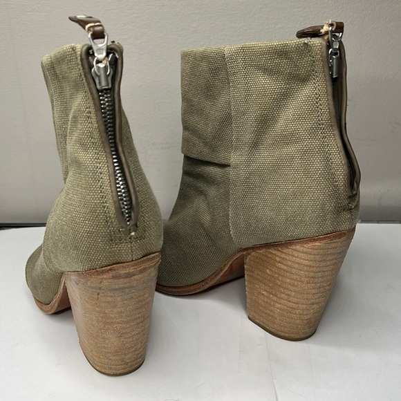 Rag & Bone Sz 7.5 Newbury Canvas Leather Lined Back Zip Low Heel Ankle Booties - Picture 6 of 11